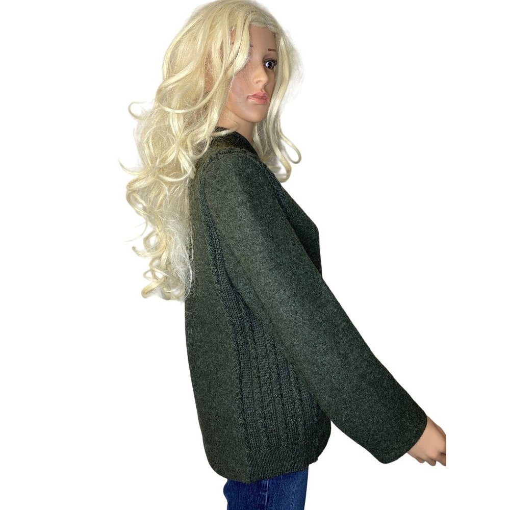 Vintage German Wool Cardigan Archbishopric of Mainz 1765 Coin Buttons Green M HT - Picture 3 of 16